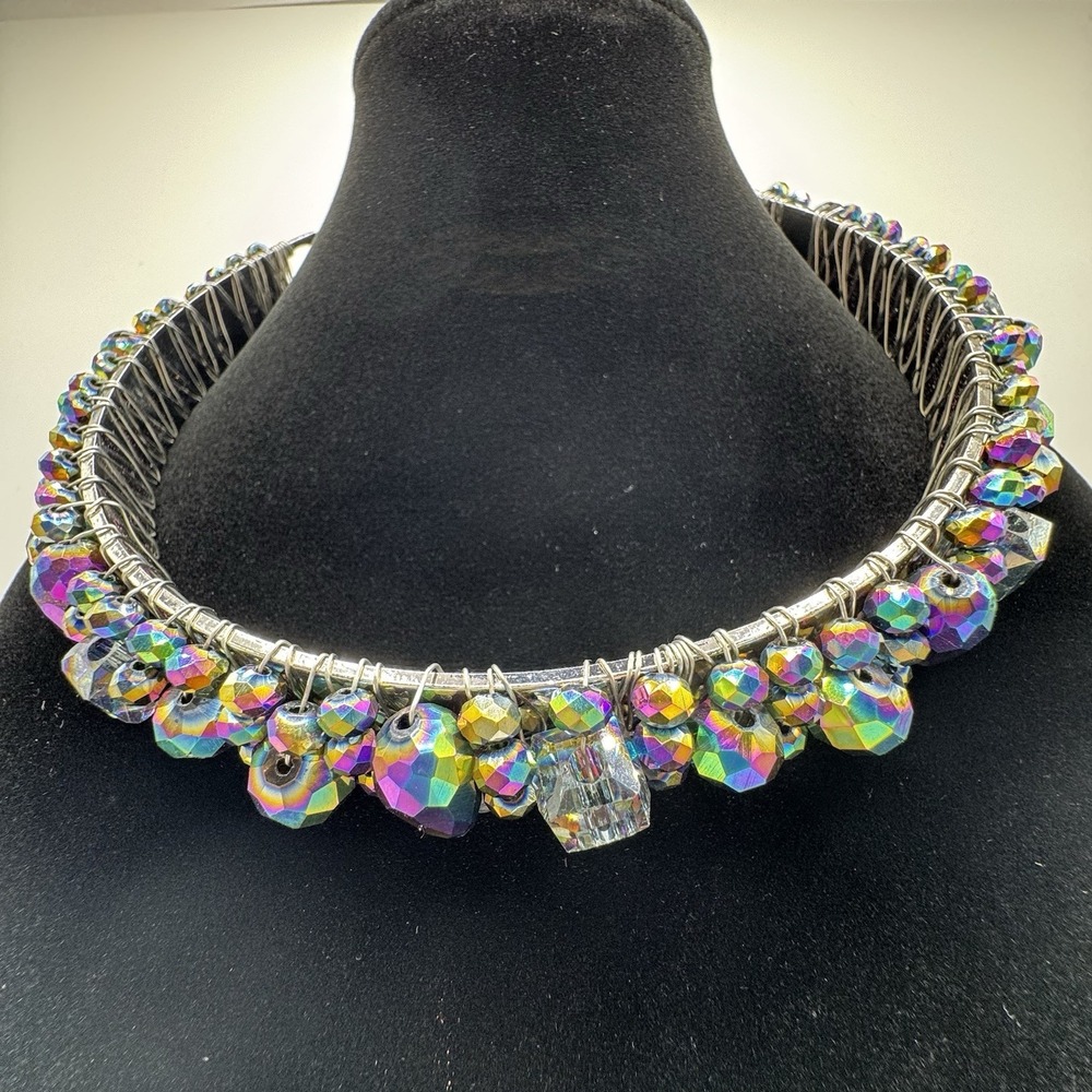Sassy Jones Iridescent Rhinestone Statement Collar Necklace AB Crystal Choker